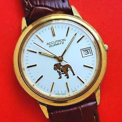 Accutron Mack Truck Watch By Bulova Vintage Rare Date Brown Leather Mens Swiss • $199