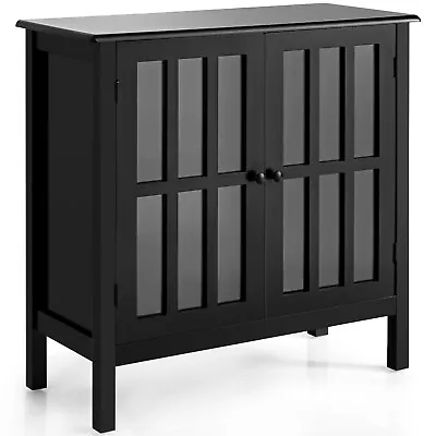 Costway Storage Buffet Cabinet Glass Door Sideboard Console Table Server Black • $129.99