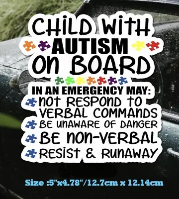Autistic Child In Vehicle Decal Autism Awareness Bike Helmet Yeti Laptop Decal  • $8.99