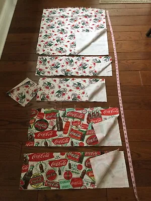 Cotton Flannel Fabric Lot COCA COLA Licensed Remnants • $12