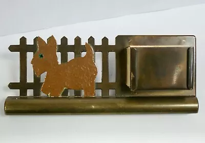 Vintage Novelty Brass Fence Match Box Holder Beaten Copper Scottie Dog Detail • £15