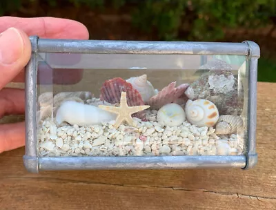 Vintage Handcrafted Seas In A Beveled Glass Box Sand Shells Art Glass Box • $18.50