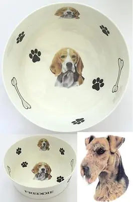 Bone China Personalised (A-Q)Dog Food/Water Bowl Decorated With Bones/pawprints • £15.99