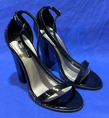 MICHAEL ANTONIO Women's BLACK PATENT Strappy OPEN-TOE Pumps HIGH HEELS Sz 7.5 • $7.20