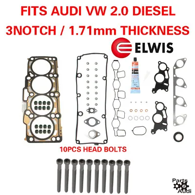 OE Cylinder Head Gasket Set With Bolts Fits VW Diesel CJAA 2.0L  3 NOTCH • $144.40