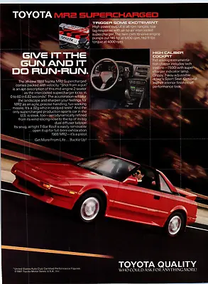 Toyota MR2 Supercharged Red  With  T  Bar Roof 1988 Print Ad 8 W X 11  • $12.99