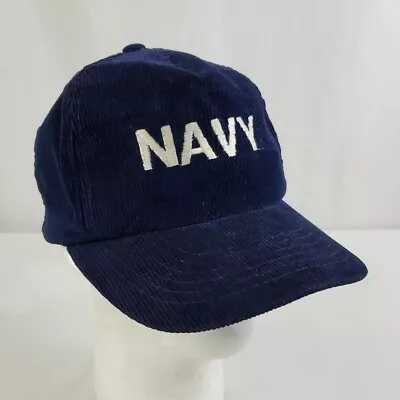 Vintage US Navy Hat Cap Corduroy Embroidered Snapback Blue Ship Sailor Military • $23.99