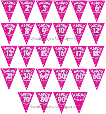 12ft Sparkly Fuchsia Pink Silver Triangle Flag Bunting Banner Party Wall Decor • £2.99