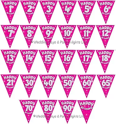 12ft Sparkly Pink Silver Birthday Bunting Triangle Flag Banner Party Wall Decor • £1.98