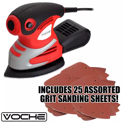 Voche 200w Electric Palm Detail Sander 25 Sanding Sheets + Dust Collection Box • £24.99