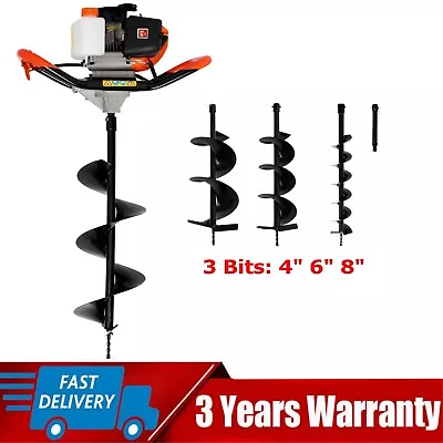 52CC Gas Powered Earth Auger Post Hole Digger Borer Ground Fence Drill W/3 Bits • $139.65