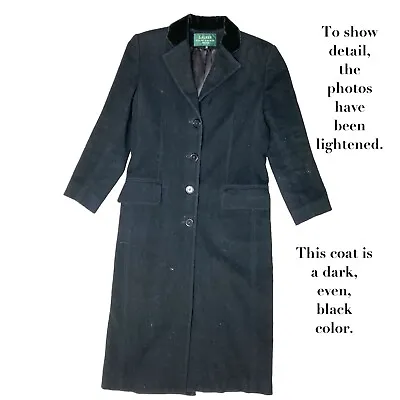 Women Coat Small /2P Black Ralph Lauren 47  Lamb's Wool Collared Vintage Classic • $30