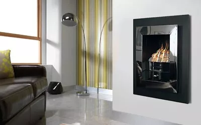 GAS FIRE BLACK CHROME INSET FULL DEPTH WALL INSET MOUNTED COAL 4kw FUEL BED • £499.90