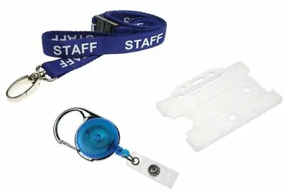 STAFF Lanyard Neck Strap Blue Metal Clip Retractable Reel & ID Card Pass Holder • £3.85