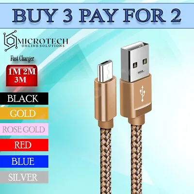 Strong Braided Micro USB Cable Fast Charging Lead For Phone Tablet 1m 2m 3m • £2.79