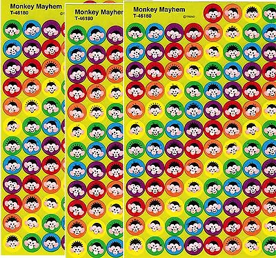 3 Sheets MINI Funny Monkey Mayhem FACES Scrapbook Stickers! 300 Stickers! • $5