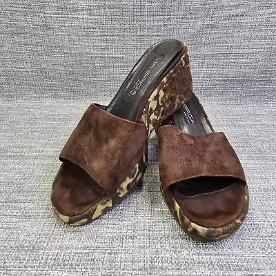 Via Spiga Brown Suede Cameo Sandals Platform Wedge Heel Open Toe 8.5 Slide-on • $18.99