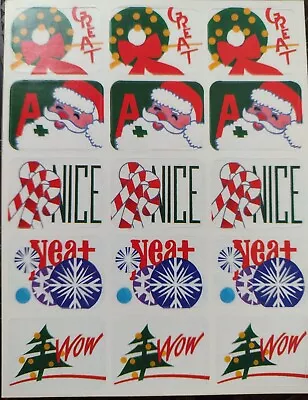 Vintage EUREKA Stickers SANTA Christmas Tree CANDY CANE Snowflake WREATH • $1.29