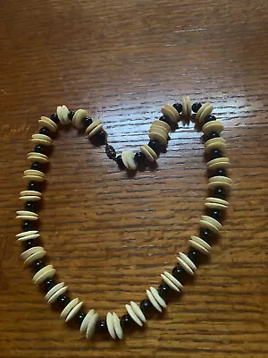 Trade Bead Necklace. Vintage. Onyx And Bone. 925 Clasp. • $25