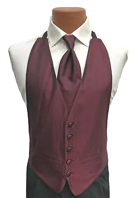 $8.99 • Buy Boys Burgundy Red Tuxedo Vest & Tie Open Back Herringbone Wedding Ring Bearer