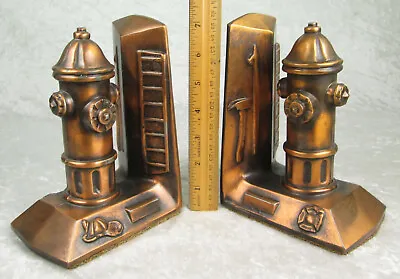 $225 • Buy Pair Fire Hydrant Fireman Metal Bookends Copper Finish 7-1/4 Inch Tall 3LB Each