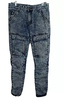 DNM  Men's Blue Jeans Cargo  Skinny Moto Size 30 / 34 Medium Acid Wash 7 Pockets • $22.99