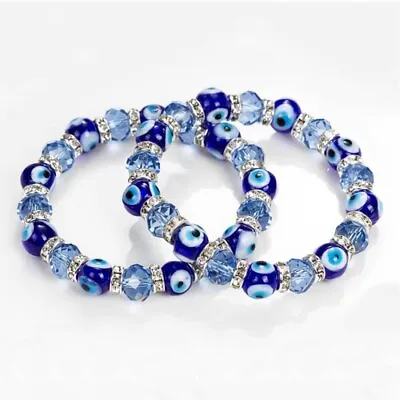 Hamsa Lucky Blue Evil Eye Beaded Reiki Bracelet Muslim Meditation Women Men Gift • $2.41