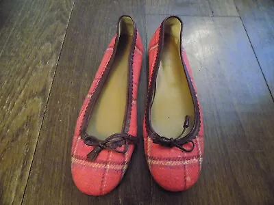 J. Crew Italy 7.5 Pink Plaid Wool Tweed Leather Brown Bow Tassel Ballet Flats • $12.99