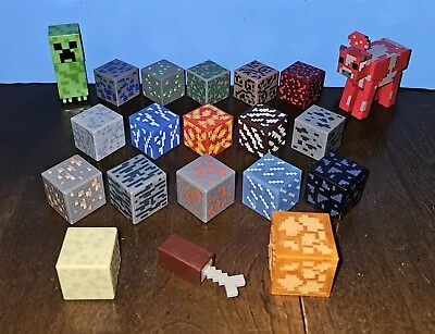 Minecraft Mini Block & Figure Lot Of 17 Blocks & Figures. Light Up Block Used • $25