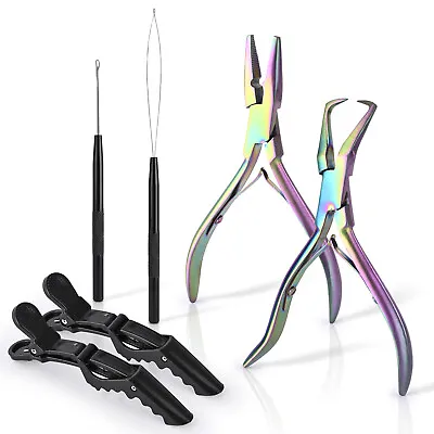 6IN1 Hair Extensions Microlink Beads Closer Remove Pliers Pull Hook Clip DIY Set • $22.99