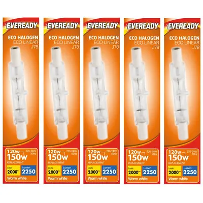5 X Eveready LINEAR 78mm R7s 2250 Lumens Halogen Bulb 240V ( 150 W) Dimmable • £5.49