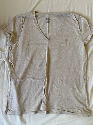 Ralph Lauren Womens V Neck T-Shirt Short Sleeve Size Medium Cream Beige AUTH • $36