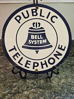Vintage Public Telephone Bell System Porcelain Sign Round 8.75  Repro (Lot 111) • $28.99