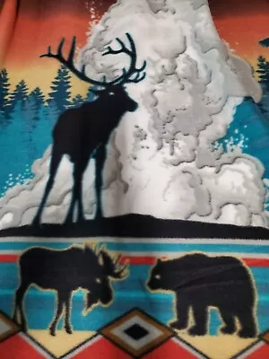 NWT Yellowstone National Park Throw Blanket 50 X 60 Elk Bear Eagle FLEECE Aztec  • $24.99