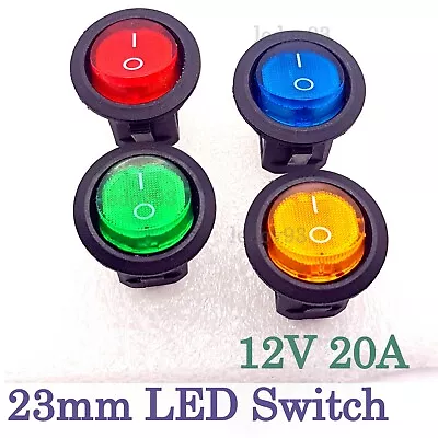 Round Rocker Switch 12V 20A ON/OFF LED Illuminated Car Dashboard Dash Boat Van • £2.64