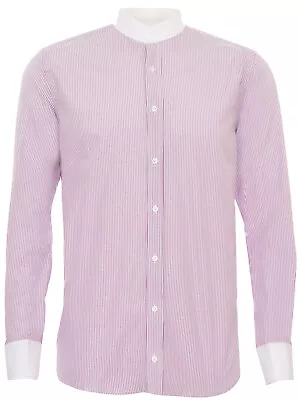 Mens Retro Peaky Blinders Removable Collar Nehru Lilac Striped Collarless Shirt • £32.99