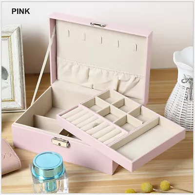 Jewelry Box Organizer Case Holder Storage Earring Ring Display Box Leather • $24.99