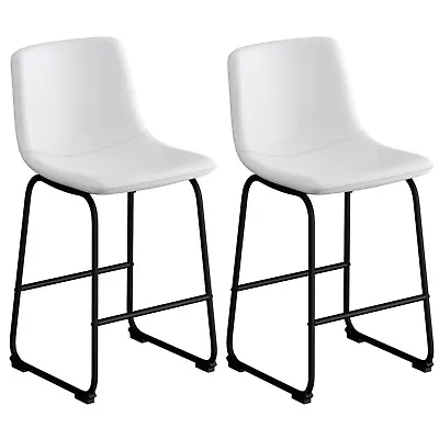 30  Bar Stools Set Of 2 Counter Height With Back PU Leather Dining Chairs White • $99.99