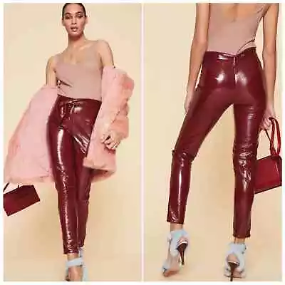 LPA Revolve Vinyl Leggings 599 Cherry Red Faux Leather Leggings Pants Sz Small • $40