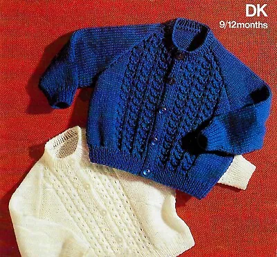 Baby Raglan Cardigans Knitting Pattern In DK To Fit 9-12 Months F3 • £3.45