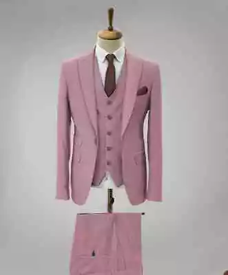 Pink Men Wedding Tuxedos Shawl Lapel Groom Tuxedos Custom Made Jacket Vest Pants • $98.98