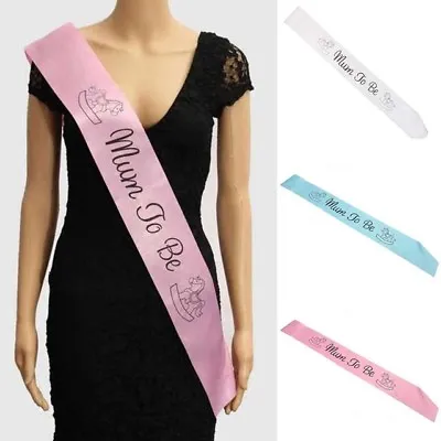 BABY SHOWER SASH MUM TO BE Baby Boy Girl Party Sash White Blue Or Pink • £2.29