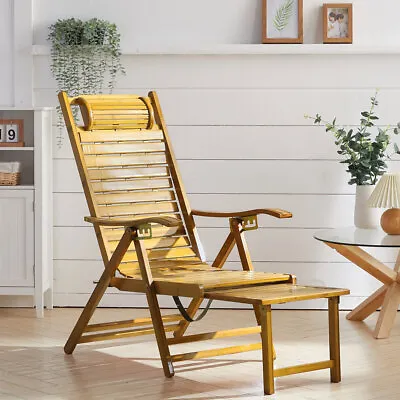 Bamboo Folding Day Bed Sun Lounger Recliner Chair Garden Furniture Patio Terrace • £55.95
