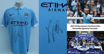 2015-16 Manchester City Home Shirt Signed By Fernando + COA (23326) • £50