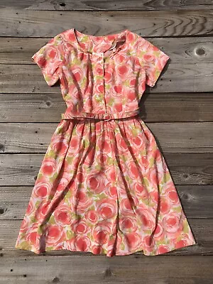 Vintage 50's Mode O Day Silk Floral Belted Garden Spring Summer Dress Retro • $78