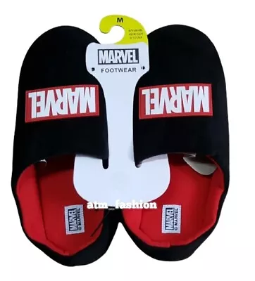 Primark Mens Marvel Black Slippers Home Indoor Slip On Mules Christmas Gift • £11.99