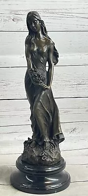 Artistic Masterpiece: Beautiful Maiden Holding Flower Handmade Bronze Sculpture • $209.65