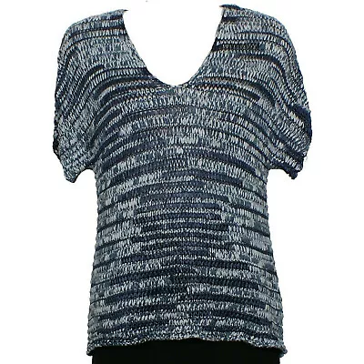 EILEEN FISHER Denim Blue Brushstroke Cotton Tape Knit Shaped Sweater L • $109.99