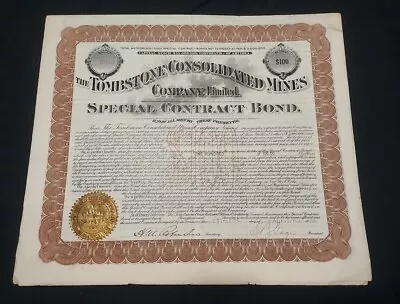 1902 Tombstone Consolidated Mines Special Contract Bond • $99.99