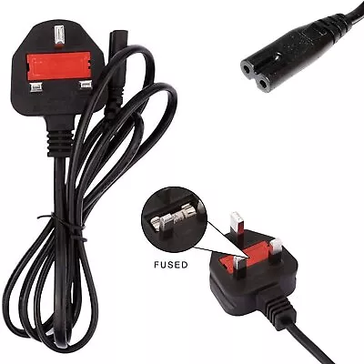 Figure Of 8 Mains Cable / Power UK Lead Plug Cord Fig IEC C7 Laptop TAPE TV • £5.29